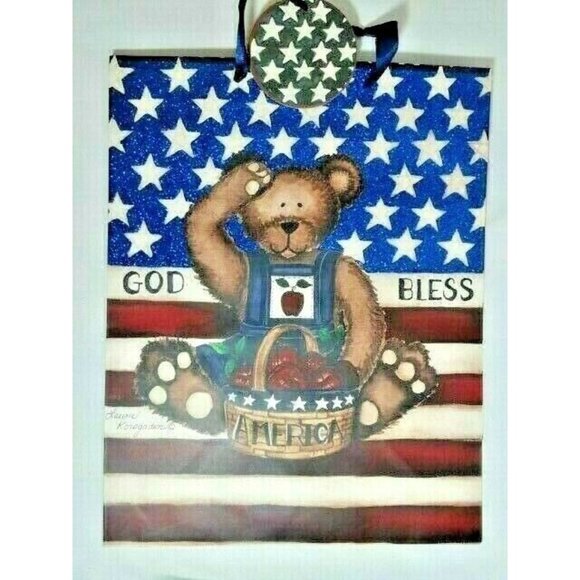 Momentum Brands Other - God Bless America Saluting Bear Patriotic 2-Pack Gift Bag Tag 13 x 10 Inch NEW